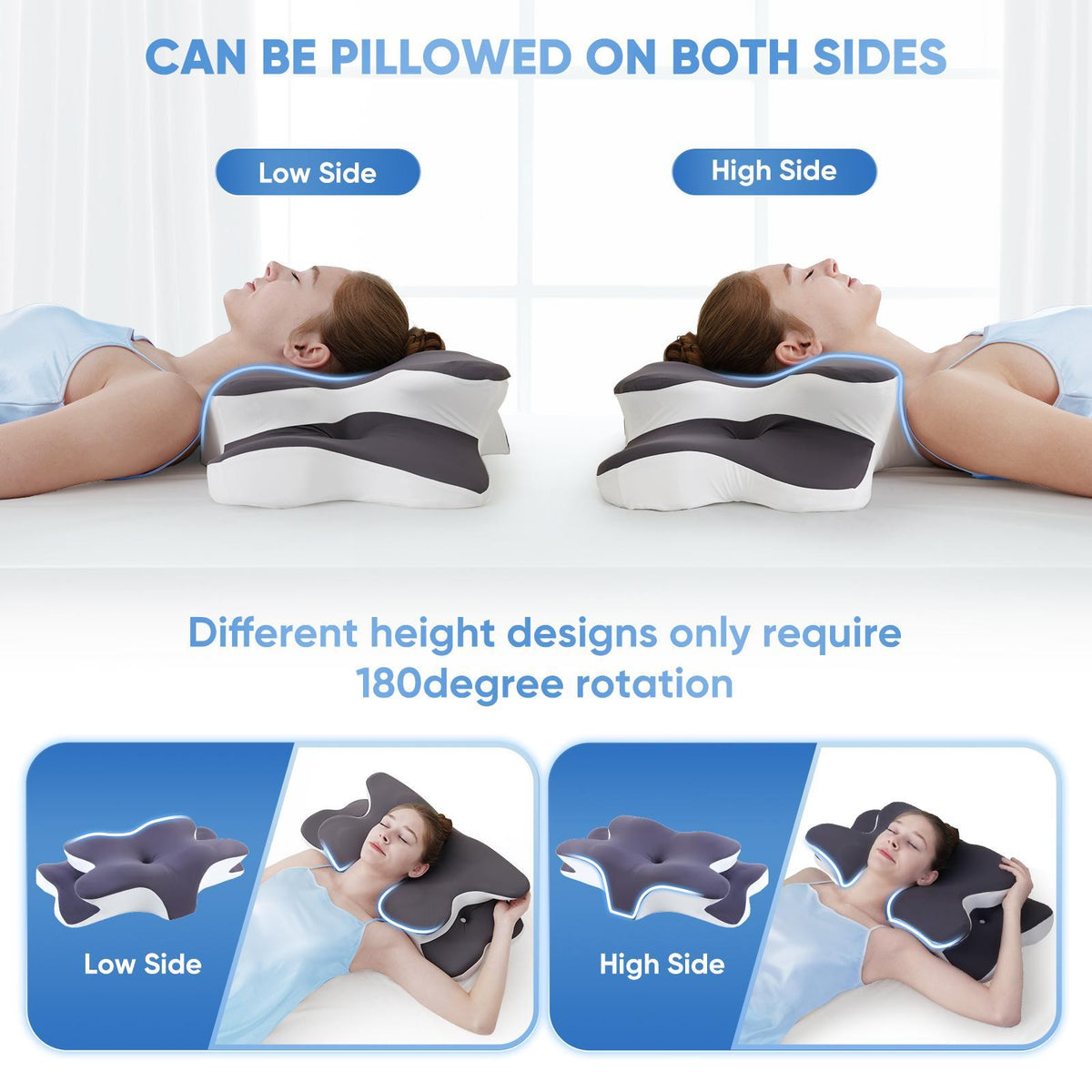 Low side and high side: turn the pillow to change the height