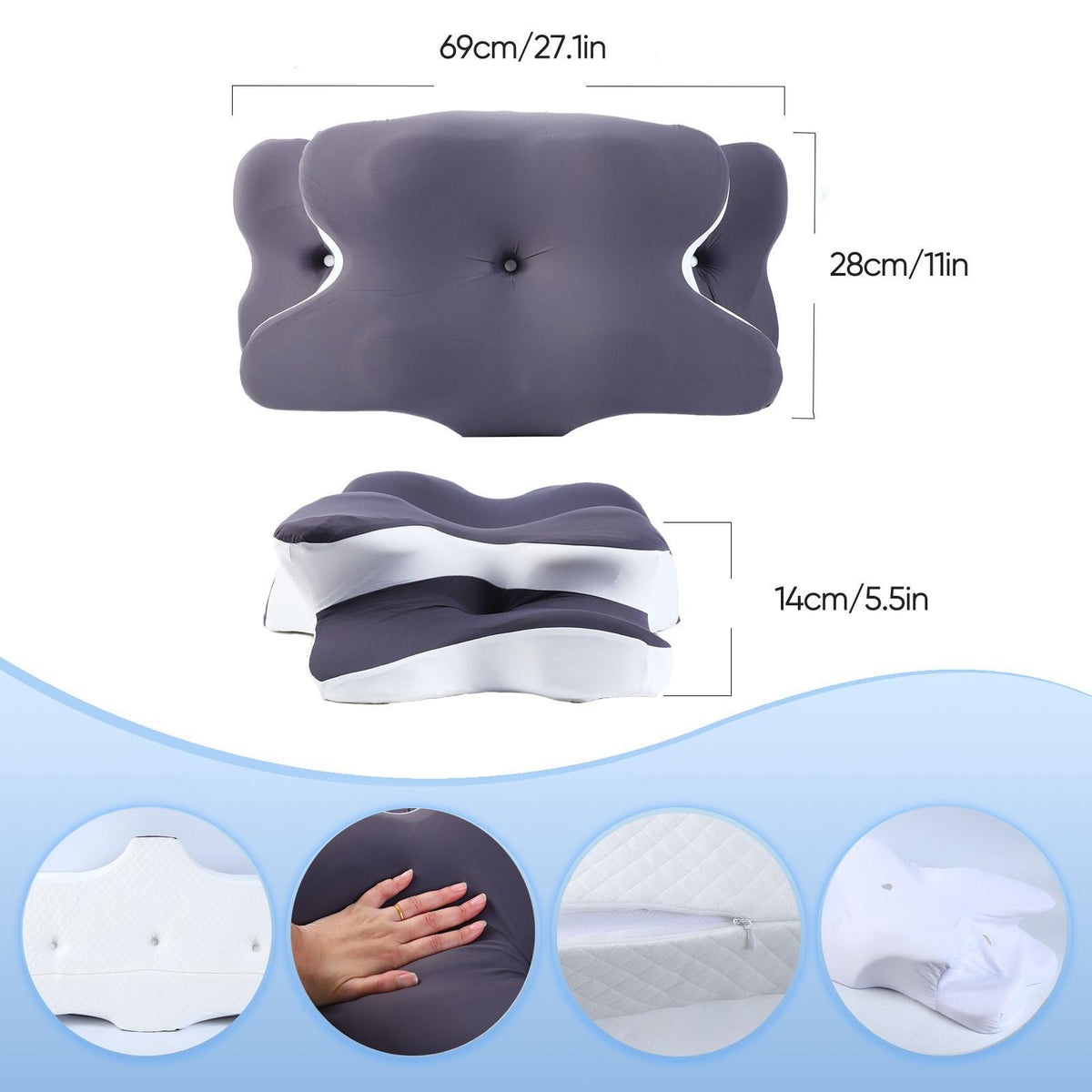 The Cloud Contour Pillow size: 27.1 x 11 x 5.5 in (69 x 28 x 14 cm)