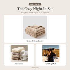 The Cozy Night In Set: Softnook Fleece Blanket, Fleece Socks and Silk Sleep Mask