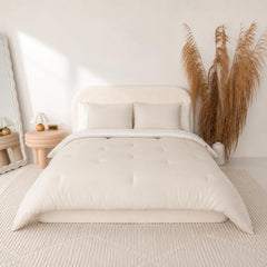 Puff comforter on a made bed