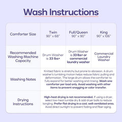Comforter sizes and wash instructions